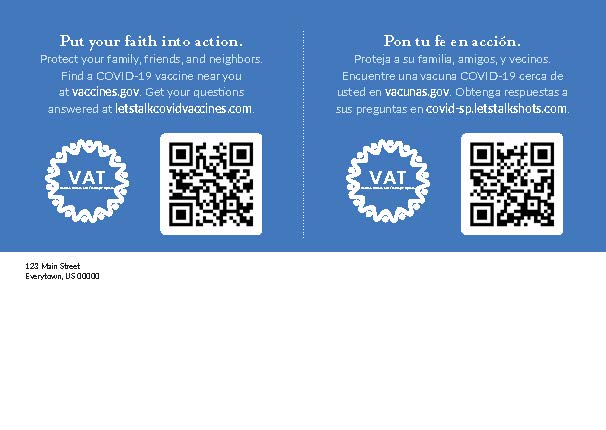 put your faith into action protect your friends family and neighbors - find a covid-19 vaccine near you at vaccies.gov and get your questions answered at letstalkcovidvaccines.com