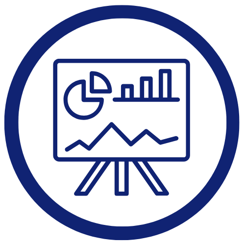 Dark blue icon of a poster with charts on it