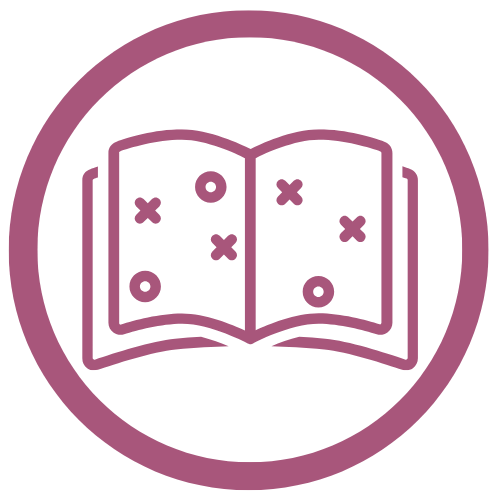 Mauve icon of a playbook with x's and o's