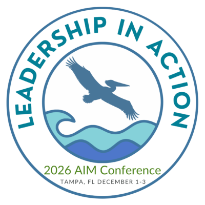 2026 Conference Logo Leadership in Action 2026 AIM Conference Logo. Tampa, Florida. December 1-3. The center image is a pelican flying over ocean waves.