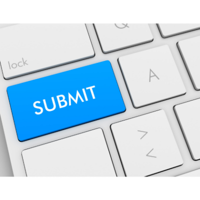 Submit Nominations Computer keyboard with focus on a blue "submit" button.