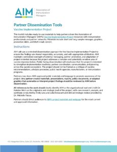 First page of the Partner Dissemination Tools resource in the Vaccine Implementation Project.